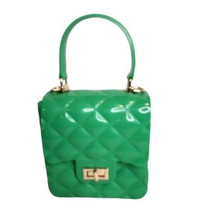 MINI JELLY BAG, GREEN, TOP HANDLE, detachable chain, gold tone EUC